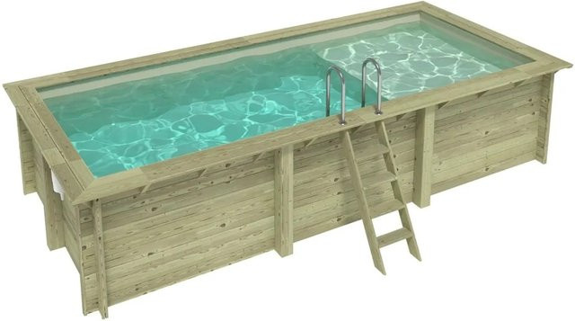 ALTANKA Holzpool Aqua rechteckig in Sandfarben mit Liegefläche und am Beton verschraubten Stützen, B: 610 cm, T: 241 cm, H: 131 cm - Bild 1