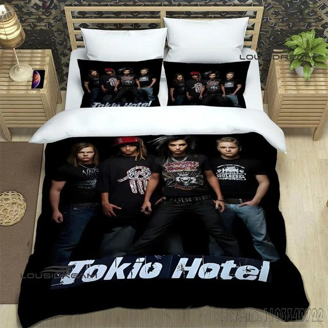 Bettwäsche-Set Tokio Hotel Band mit Bettbezug und Kissenbezug von JMG Household Supplies in Schwarz, Breite: 120 cm, Länge: 150 cm - Bild 1