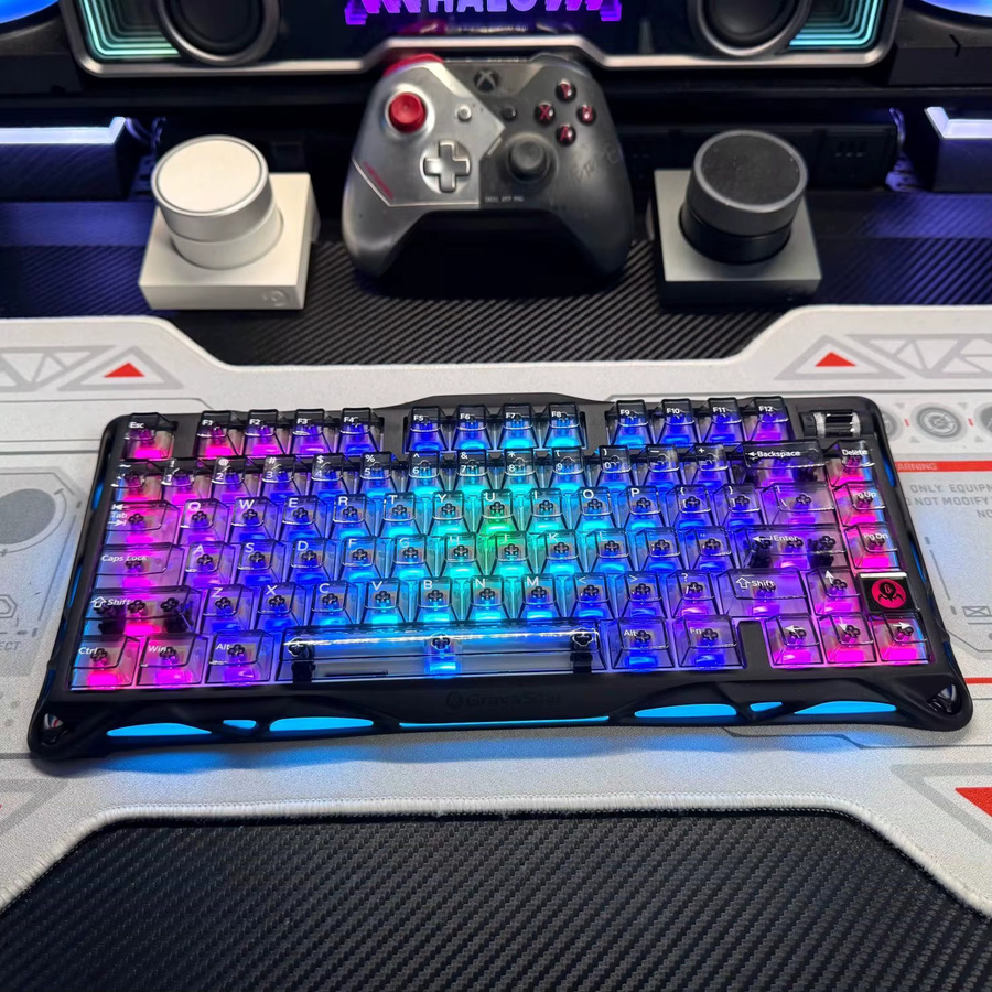 Oeny Transparente PC-Tastenkappen im Cherry-Profil für MX-Switches, 132 Stück, Schwarz, UV-Druck, Kristall-Design für Gaming-Tastaturen - Bild 1