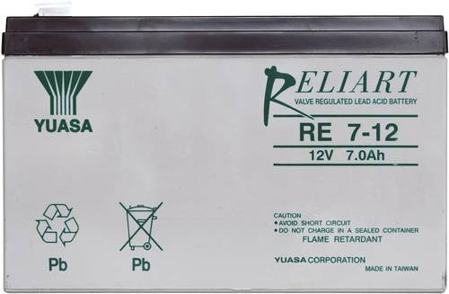 Yuasa RE7-12 Bleiakku 12V 7Ah Blei-Vlies AGM mit Flachstecker 6,35mm, B/H/T: 15,1 x 9,8 x 6,5 cm - Bild 1