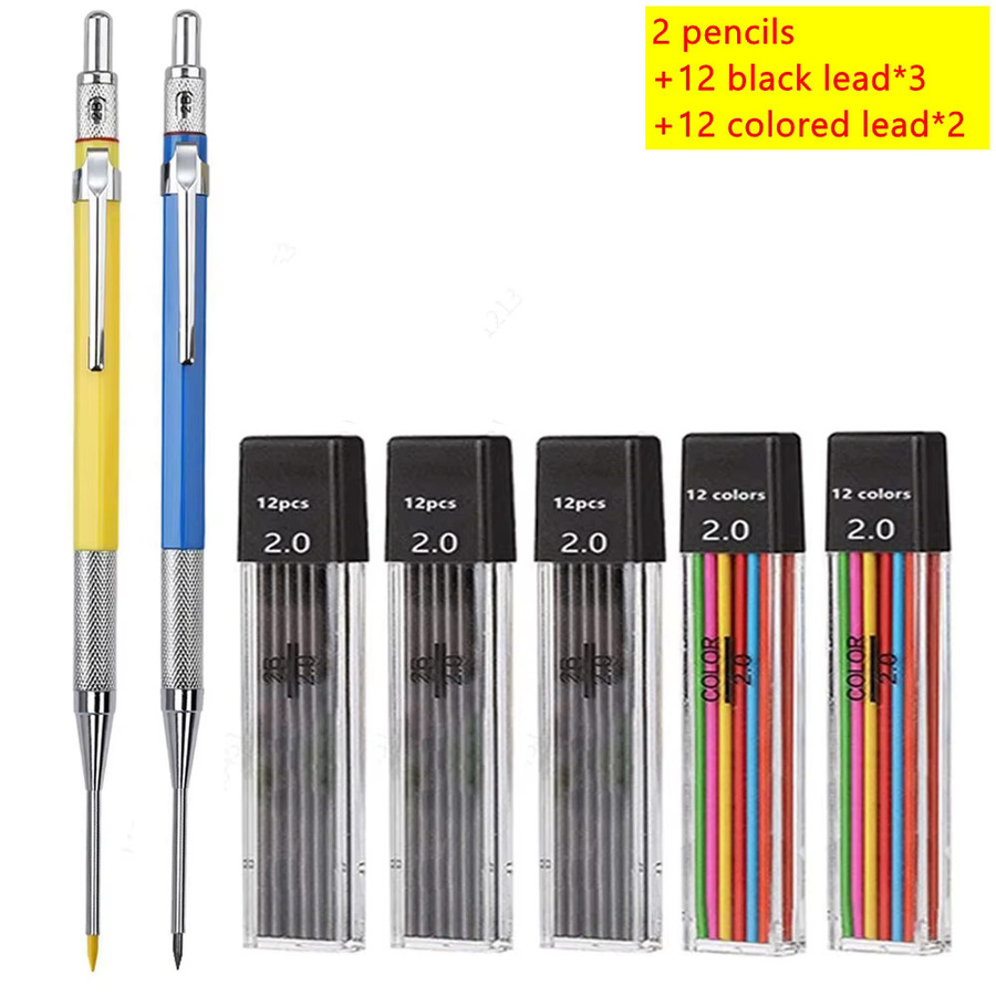 Druckbleistift-Set für Holzbearbeitung mit 2,0 mm Mine und 12 Farben in Gelb und Multicolour - Bild 2
