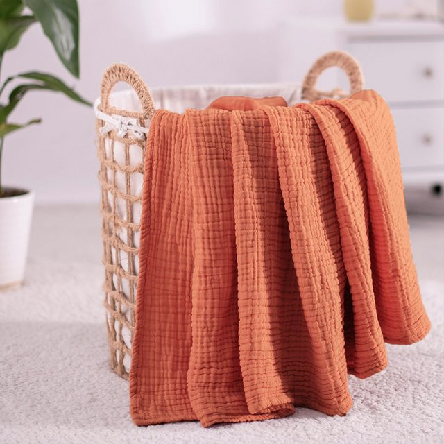 Xiaoqianhome Musselin-Decke für Erwachsene aus 100% Baumwolle, 6-lagige Gaze-Decke, Blau oder Orange, B/T: 200 x 150 cm - Bild 1