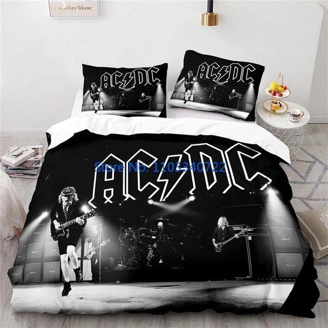 AC/DC Musikmarke Bettwäsche-Set mit 3D-Druck für Kinder, Bettbezug und Kissenbezug, Farbe: Schwarz, B/H: 120 x 150 cm - Bild 1