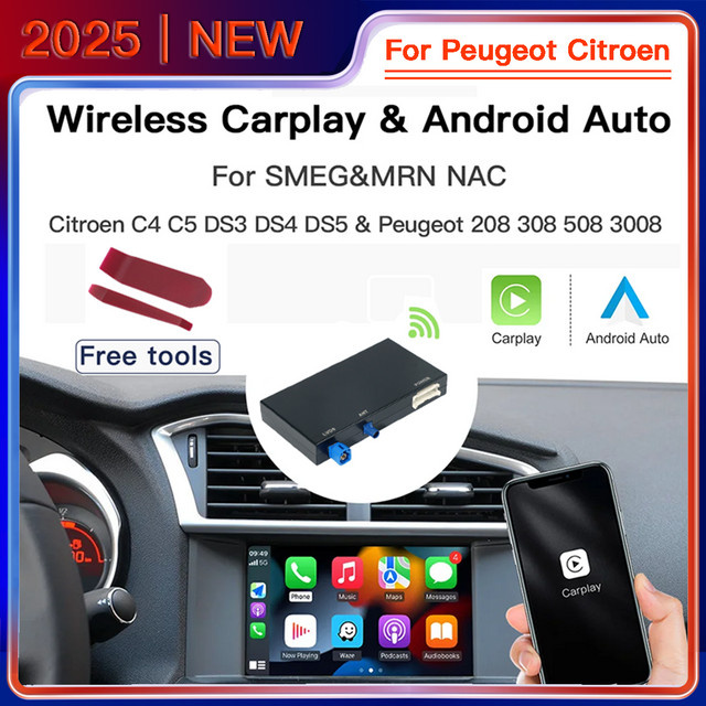 Wireless Apple CarPlay und Android Auto Adapter für Peugeot SMEG NAC und Citroen Multimedia Module, Schwarz - Bild 1