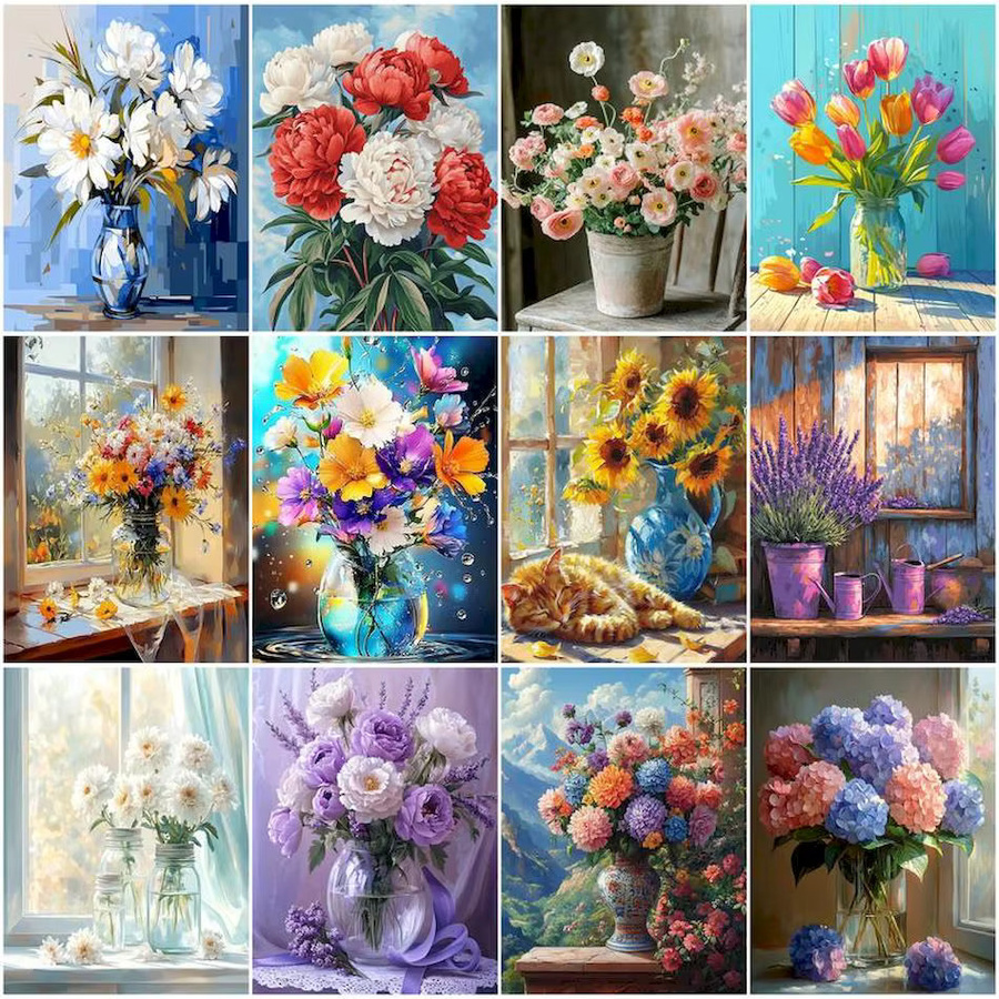 RUOPOTY Malen nach Zahlen, Vase, Blumendekoration, Leinwandgemälde, ab 14 Jahren - Bild 1