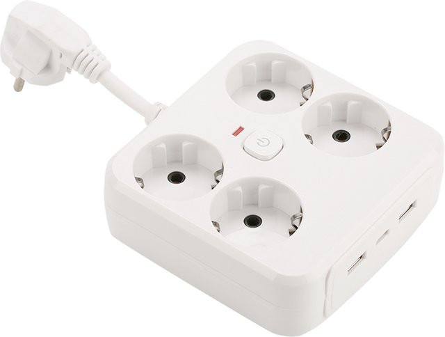 QNCX EU-Steckdosenleiste in Weiß mit 4 Steckdosen, 2 USB-Anschlüssen und 1 Typ-C-Anschluss inklusive Hauptschalter - Bild 1