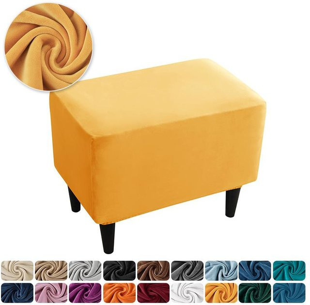 Yiran Furniture Fußhockerbezug aus elastischem Samt in Gold, B/T/H: 55 x 35 x 20 cm - Bild 1