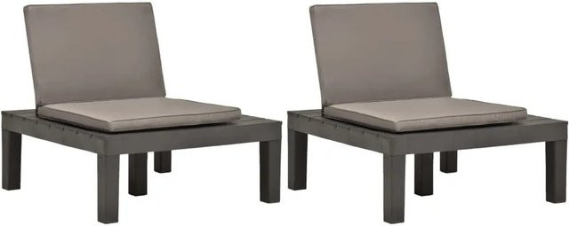 Furnicato Gartenstuhl Set aus Kunststoff mit Auflagen, 2 Stück, Anthrazit - Bild 1