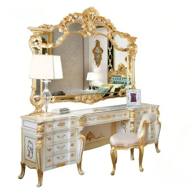 ZHIO Schminktisch mit Spiegel und Schubladen in Weiß im Vintage-Modern-Design - Bild 2