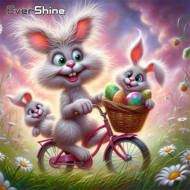 Evershine Diamant-Malerei Hasenbild mit Gänseblümchen als Mosaik-Stickerei in Multicolour, B/H: 20 x 20 cm - Bild 1