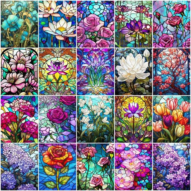 YUTTEE 5D DIY Diamant Mosaik Set Lila Lotus Blume, Rundes Stickerei Set mit bunten Diamanten im Art Nouveau Stil - Bild 1