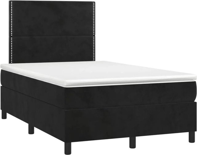 vidaXL Boxspringbett mit Matratze in Schwarz, Samt, mit LED-Unterbettbeleuchtung und USB-Ladeanschluss, Hybrid-Matratze mit Taschenfederkern, B/T: 120 x 190 cm - Bild 1