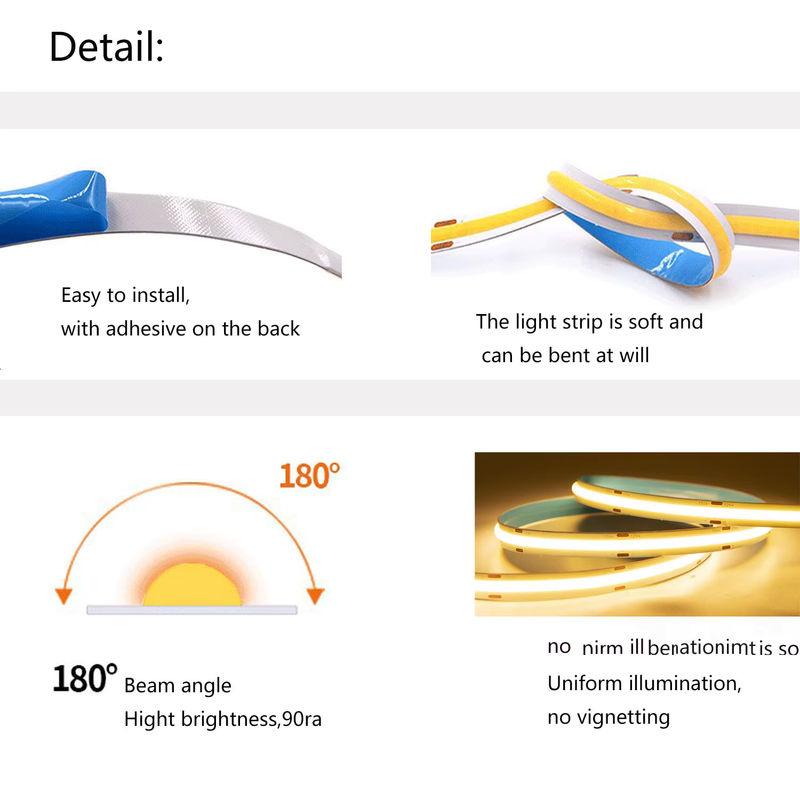 DENGKOO COB LED Streifen Lichtleiste Flexible Lineare Beleuchtung RA90 Warmweiß - Bild 5