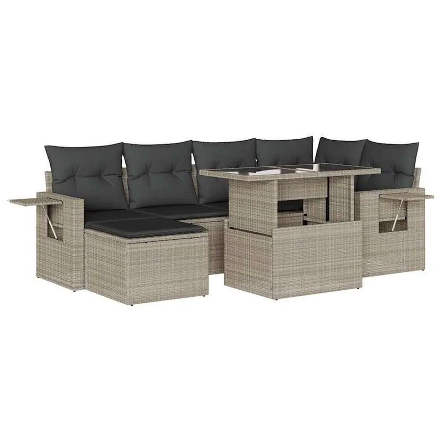 vidaXL 7-teilige Garten-Sofagarnitur in L-Form aus Polyrattan mit Kissen in Hellgrau - Bild 2