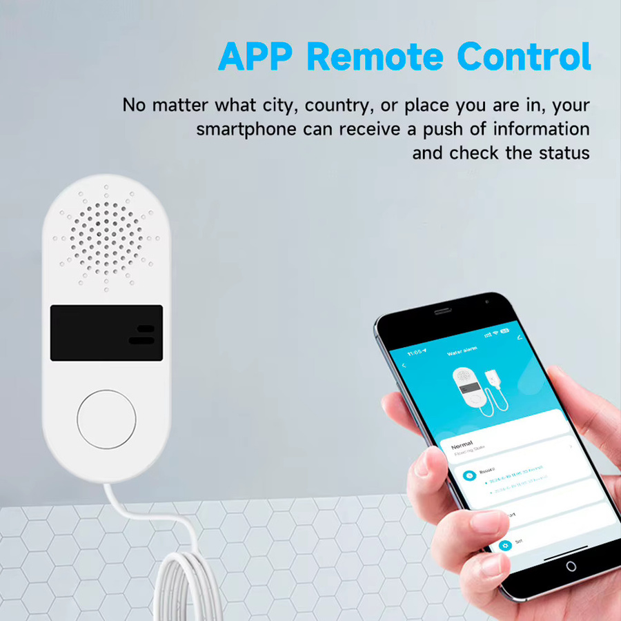 Tuya Smart Home Wasserleckdetektor mit 130 dB Ton- und Lichtalarm, 2,4 GHz WiFi Wasseralarmsensor mit App-Steuerung, Weiß - Bild 3