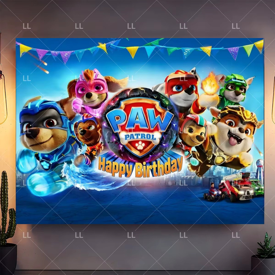 Paw Patrol Party-Dekoration mit niedlichen Welpen, Fotografie-Hintergrund-Banner für Kindergeburtstage, Mehrfarbig, B x H: 120 x 90 cm - Bild 3