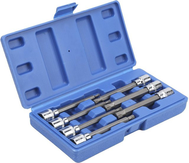 Igeteck 7-teiliges Set extra lange Vielzahn-Bit-Stecknüsse M4-M10 mit 3/8 Zoll Vierkantantrieb und Werkzeugkasten in Blau aus Chrom-Vanadium-Stahl - Bild 1