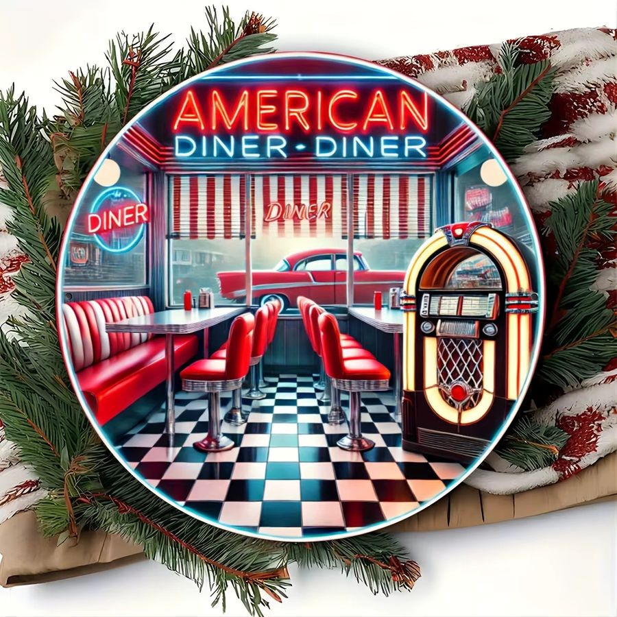 Potdemiel Retro-amerikanisches Restaurant-Blechschild aus Aluminium, rundes Wandkunst-Schild Durchmesser: 19,81 cm - Bild 5