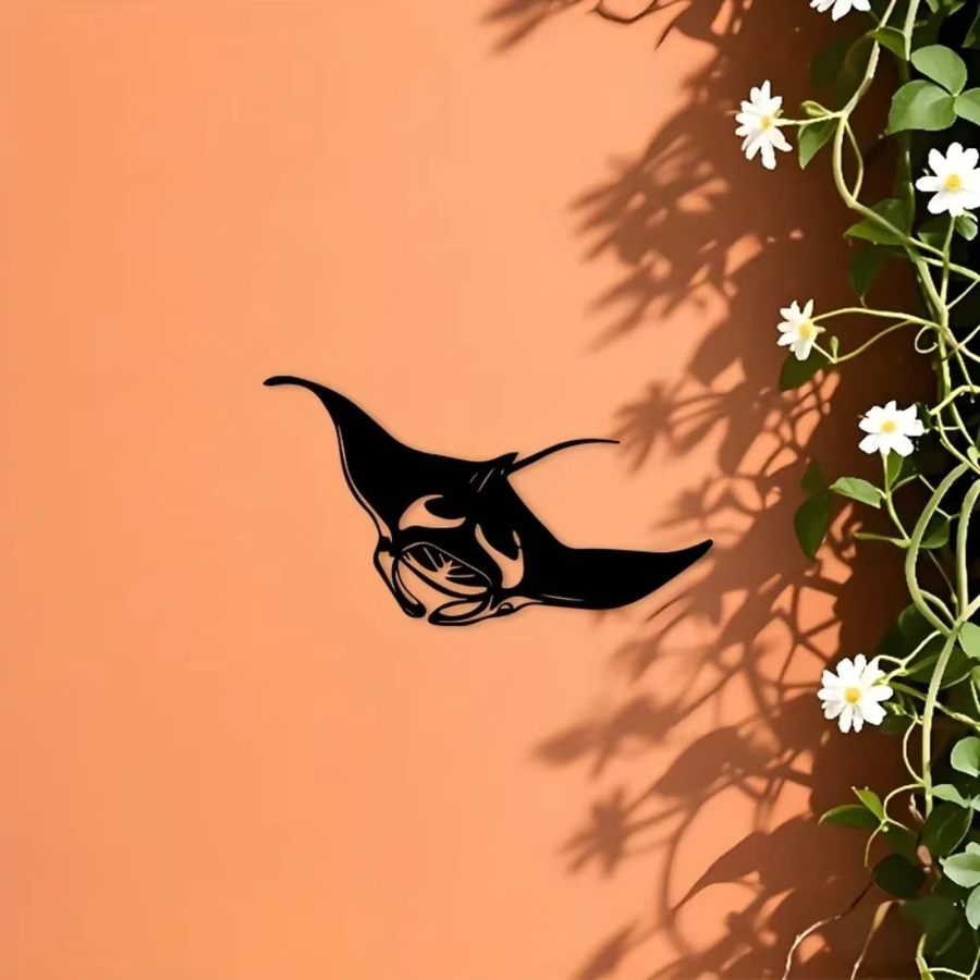 CIFBUY Vintage Manta-Rochen Wandkunst aus Metall in Schwarz als Meerestier-Dekoration für dein Strandhaus - Bild 2