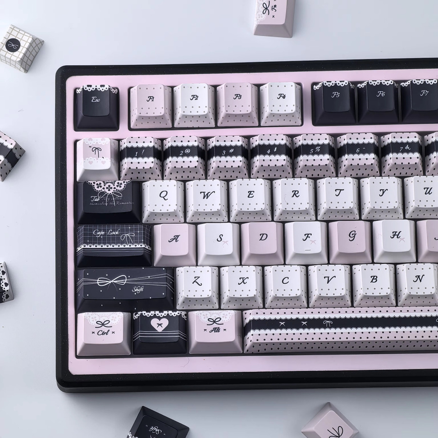 MAIMOOO Lolita-Stil Tastenkappen aus PBT im Moa Cherry Design für AZERTY Alice Layout in Blau, Rosa und Schwarz - Bild 7