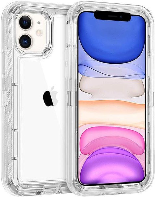 Stoßfeste 3in1 Militärgrad Schwerlast Schutzhülle für iPhone 14 13 11 15 16 Pro Max Mini X XR XS Max SE 6 7 8 Plus in Transparent - Bild 1