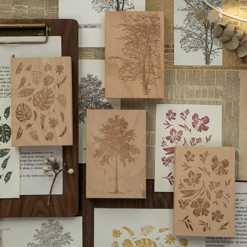 JIANQI Holzstempelset mit Pflanzen- und Baummotiven für DIY-Kartenherstellung und Scrapbooking - Bild 2