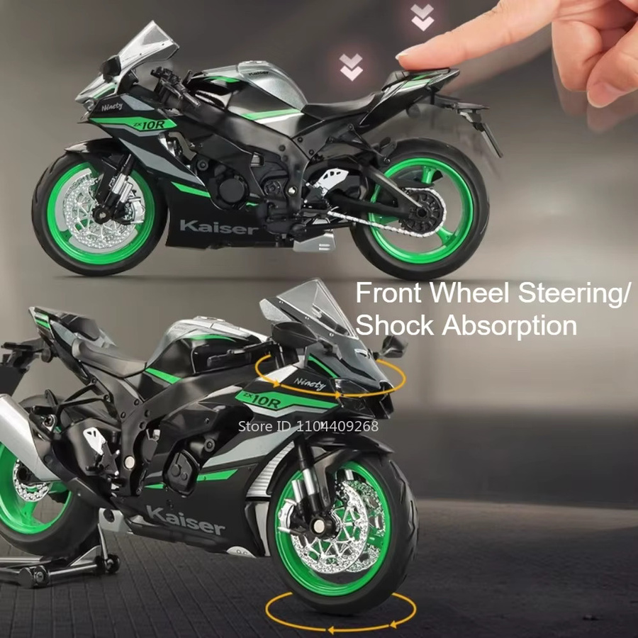 MAKEDA Kawasaki ZX-10R KX450 Motorrad Spielzeug Modell, Maßstab 1:12, Metall, Grün - Bild 5