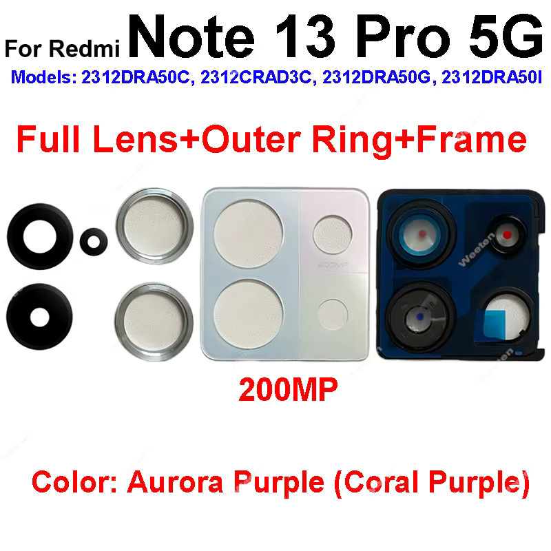Xiaomi Redmi Note 13 Pro Plus 5G Ersatz Kamera Glas Objektiv Rahmen und Halter - Bild 3