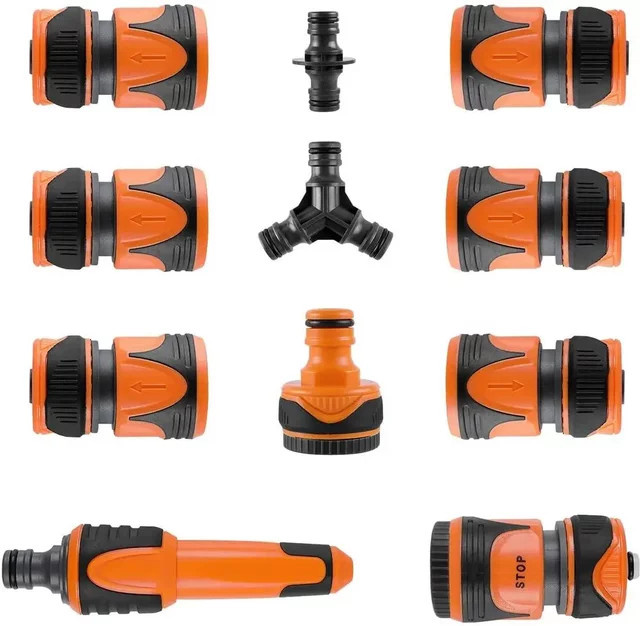 11-teiliges Gartenschlauchanschluss-Set in Orange mit 1/2 Zoll und 3/4 Zoll Anschlüssen für die Bewässerung - Bild 1