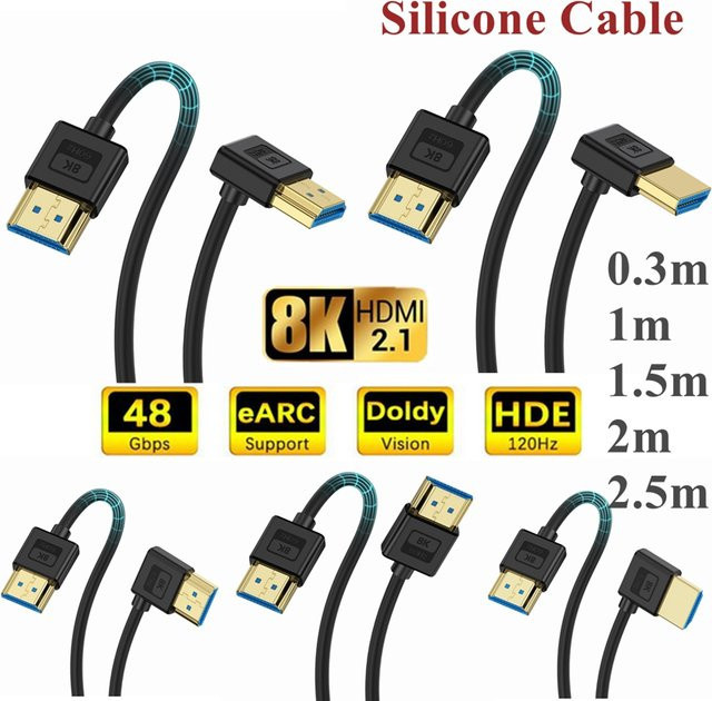 UXG HDMI 2.1 Kabel in Schwarz mit Silikon-Abschirmung und Ellenbogen-Stecker, unterstützt 10K 96Hz, 8K 60Hz und 4K 240Hz - Bild 1