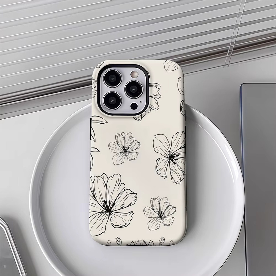 Line – Drawn Flowers Handyhülle für iPhone 17 16 15 14 13 12 Pro Max Plus mit doppelschichtiger Rückseite - Bild 3