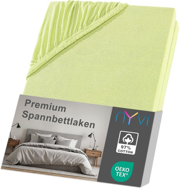 NYVI DreamScience Premium Spannbettlaken aus Baumwolle, apfelgrün, B/T: 180 x 200 cm, H: 220 cm, Höhe: 40 cm - Bild 1