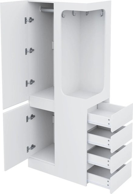 okwish Kleiderschrank Weiß mit integrierten Schubladen und Staufächern, B/T/H: 70 x 40 x 170 cm - Bild 1