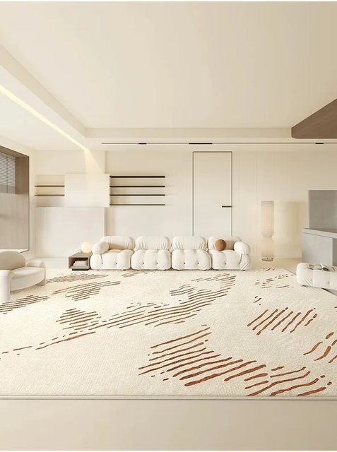 VIKAMA Luxus Teppich in Creme für Wohnzimmer und Schlafzimmer, waschbare Bodenmatte - Bild 1