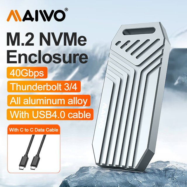 MAIWO USB4 NVMe M.2 SSD-Gehäuse aus Aluminium mit 40Gbps, externer USB-C Gehäuse für Thunderbolt 4/3, Farbe: Silber, unterstützt bis zu 8TB - Bild 1