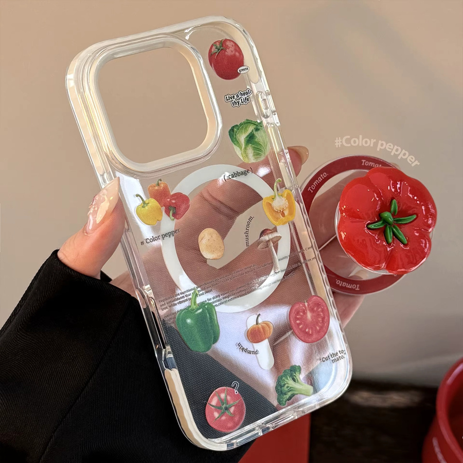 MUQGEW Magnetische iPhone Schutzhülle mit 3D Cartoon Tomaten Design, Transparent und Stoßfest für iPhone 16 15 14 13 12 Pro Max - Bild 2