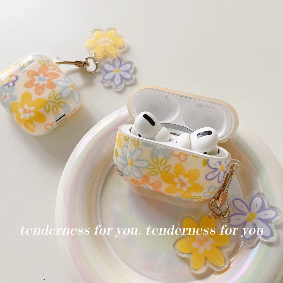 Beige TPU Schutzhülle mit Blumenmuster für Apple AirPods 2, 3, Pro und Pro 2 - Bild 2