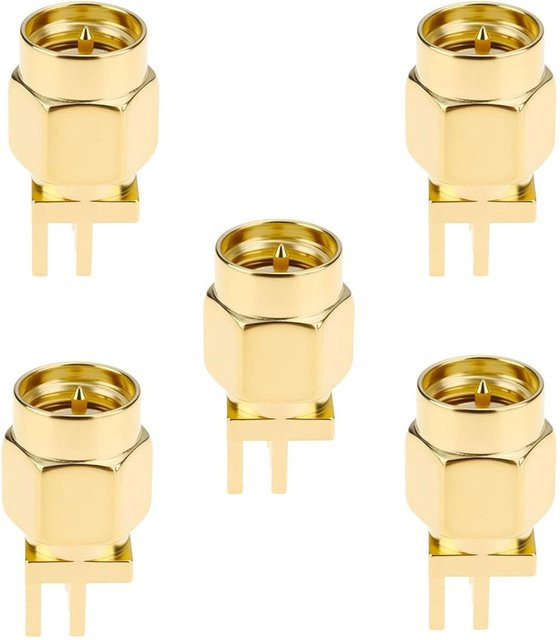 FRHY 5er Set SMA Stecker Gerade Typ Lötterminal für PCB Randmontage WiFi Antenne RF Koaxialkabel in Gold - Bild 1