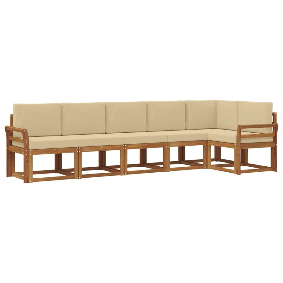 vidaXL Outdoor-Sofagarnitur L-Form aus Akazienholz mit Kissen in Natur und Beige - Bild 2