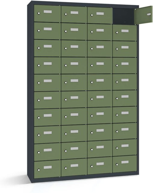 rotstahl Wertfachschrank mit 40 Fächern in Hellgrün und anthrazitgrauem Korpus, B/T/H: 115 x 30 x 180 cm - Bild 1