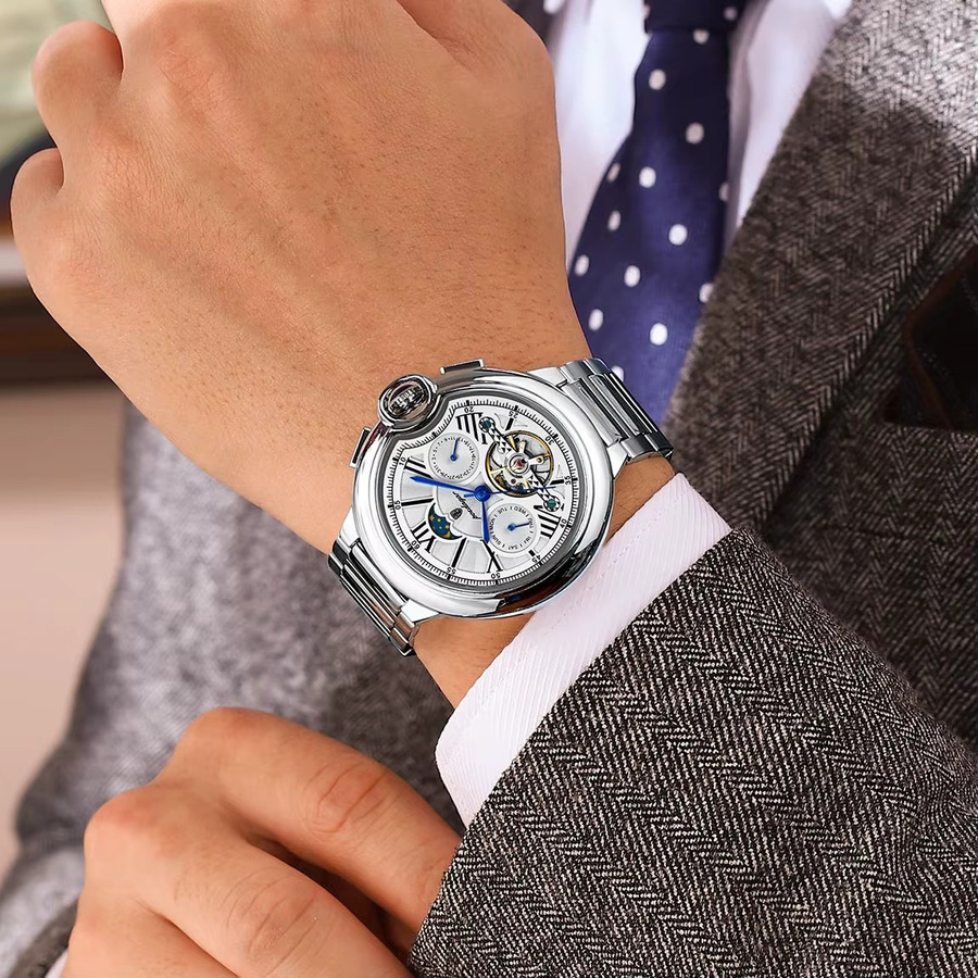 POEDAGAR Armbanduhr Automatik, Edelstahl, Datum, Wochentag, Herren - Bild 6