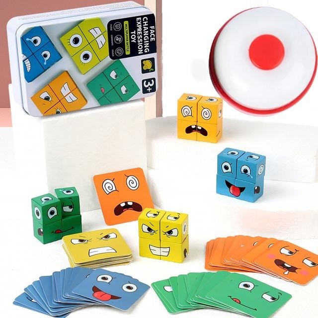 Kidsly Kinder Gesicht Ändern Würfel Spiel, Montessori Puzzle, Holz, ab 4 Jahre - Bild 1