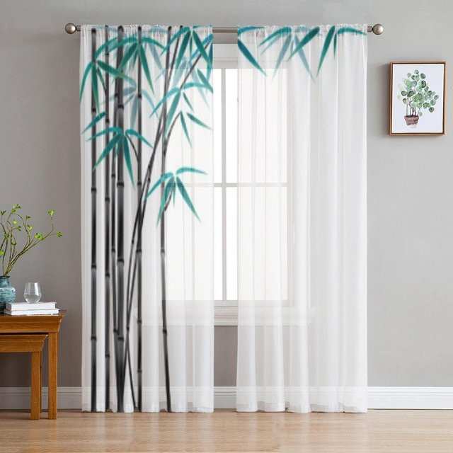 Super Six Transparente Voile Organza Vorhänge aus Polyester, Schwarz und Weiß, B: 135 cm, H: 244 cm - Bild 1