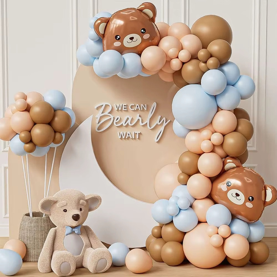 98-teiliges Ballon-Girlanden-Set Braunbär Thema für Babypartys und Geburtstage in Blau und Rosa - Bild 1