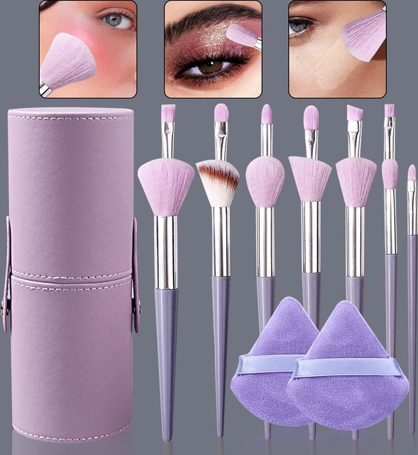 KOSSHOW Make-up-Pinsel-Set, 15-teilig, Lila, mit Puderquaste und Aufbewahrungseimer - Bild 1