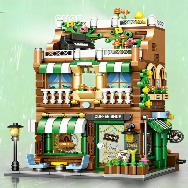 CACO BLOCKS Kaffeehaus-Baustein-Set, DIY-Straßenansicht-Haus-Bausteine-Kit - Bild 1