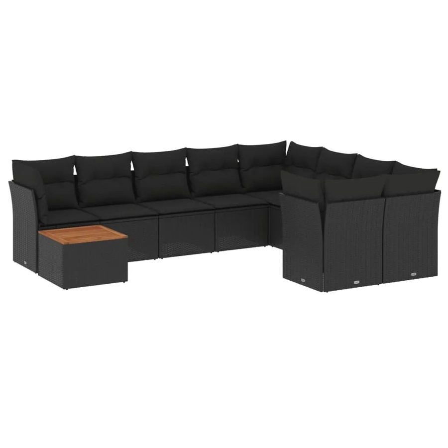 vidaXL 10-tlg Garten-Sofagarnitur Modell 42 aus Poly Rattan und Akazienholz in Schwarz - Bild 2