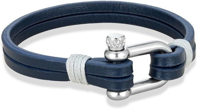 Lederarmband Nautisch Doppelstrang, Edelstahl, U-Form Verschluss, 21cm, Schwarz - Bild 1