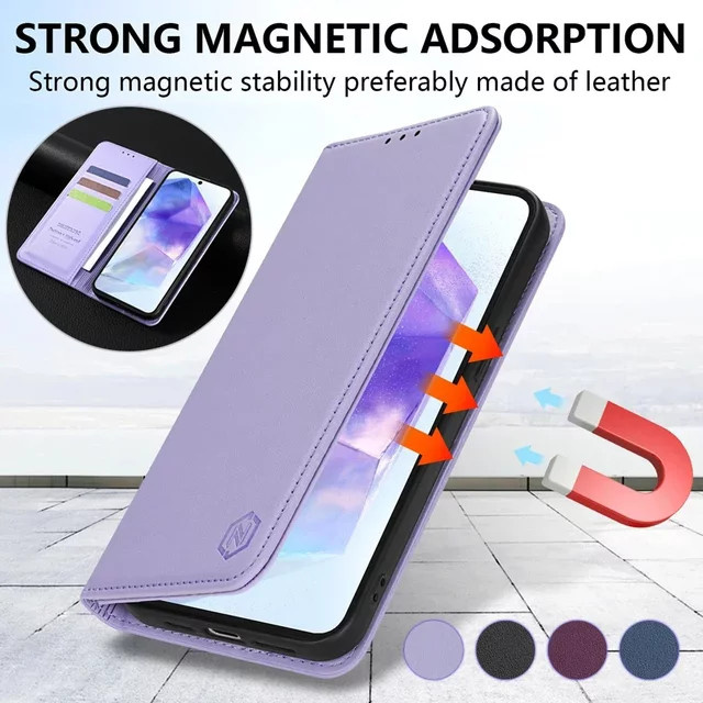 Lederhülle mit magnetischem Kartenfach für Samsung Galaxy A05s A07 A15 A16 A17 A35 A36 A37 A55 A56 A57 in Purple - Bild 1