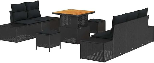 vidaXL Garten-Sofa-Set 8-teilig aus Polyrattan und Akazienholz in Schwarz mit Kissen - Bild 1